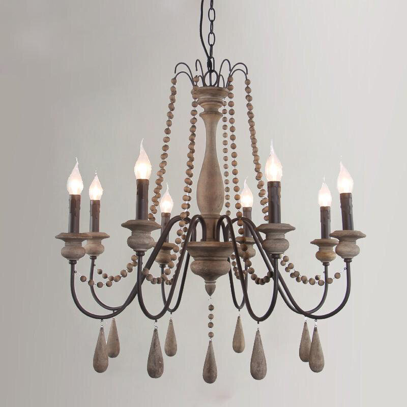 Vintage Wood żyrandol wisiorek żyrandole do salonu sypialnia kuchnia nabłyszczania Retro loftowa Bois domowe lampki dekoracyjne oprawy