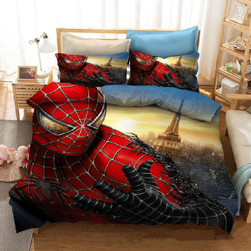 Juego de ropa de cama de Disney, funda de edredón con estampado 3d de héroes de los vengadores, Spiderman, dibujos animados
