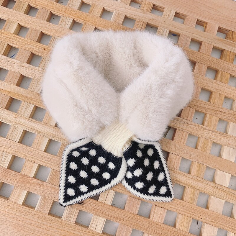 Fashion Children Girl Artificial Leather Winter Sweet  Scarf  Plush Polka Dot Kids Korean Girl Knit Scarf 2022 For Baby