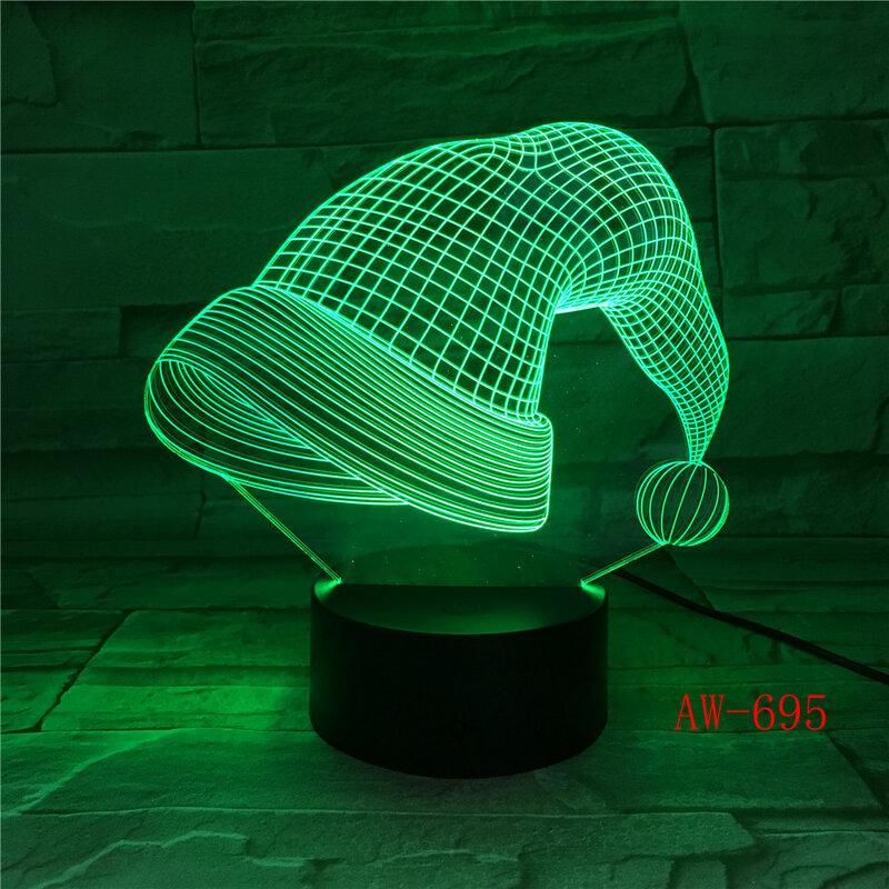 نمط جديد عيد الميلاد قبعة 3D البصرية اللمس مكتب الجدول ضوء LED الاكريليك مصباح الإبداعية led ليلة ضوء ديكور المنزل Holida AW-695