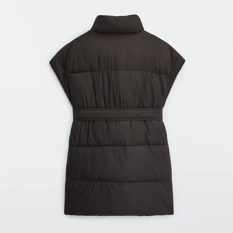 Chalecos de cuello alto para mujer, abrigo elegante con cinturón, con cremallera, informal, con bolsillos, para invierno, 2022