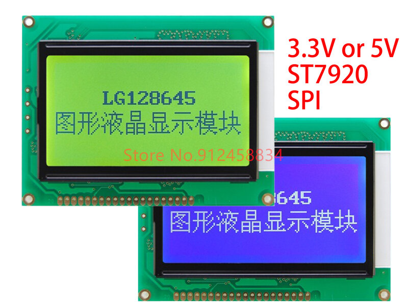 12864 ST7920 93X70มม.จอแสดงผล LCD 3.3V หรือ5V SPI