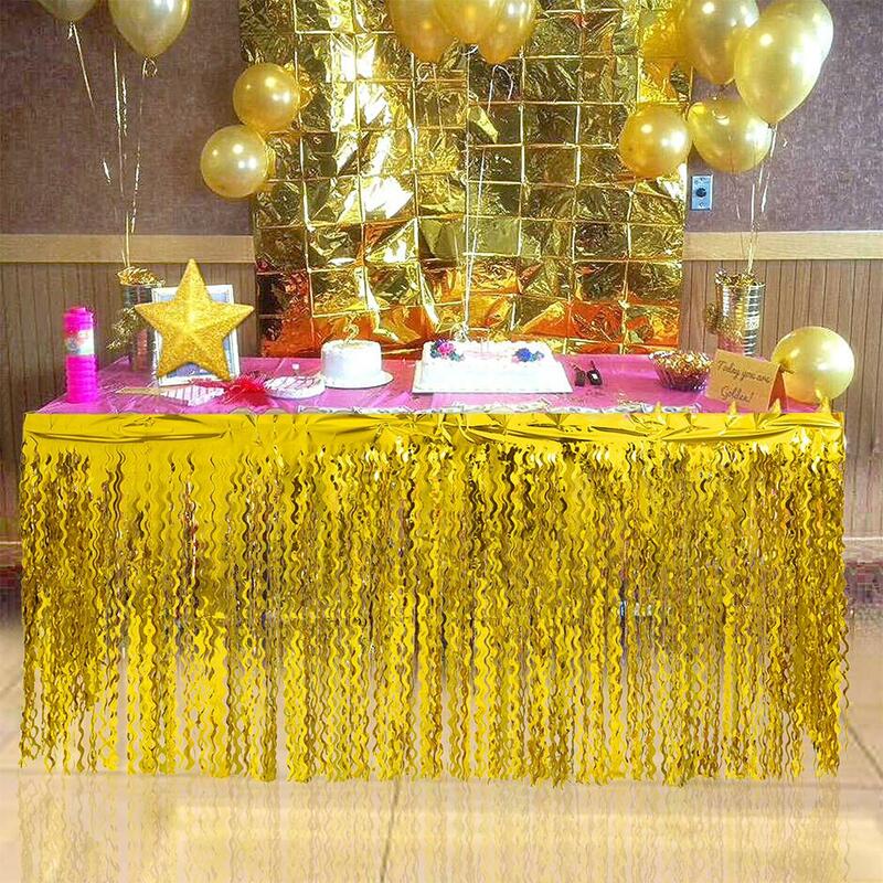 Rose Gold PET Tulle Tutu Table Skirt Glitter Spiral Tassel Table Skirt  For Wedding Birthday Party Tableskirt Decoration 275x75