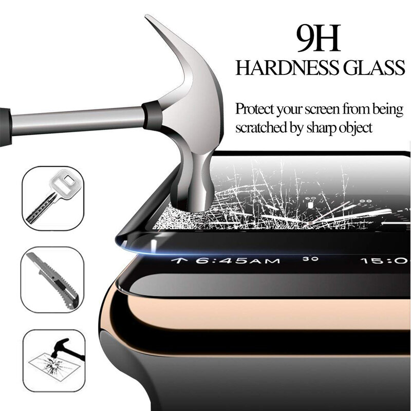 Protector de pantalla para apple watch SE/6/7/5/4/3/2 iwatch de 44mm, 40mm, 42mm y 38mm, cristal Protector curvado 3D antiarañazos y antiburbujas