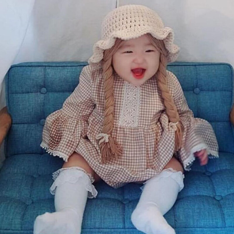 부드럽고 따뜻한 아기 어린이 니트 모자 귀여운 가발 큰 브레이드 키즈 소녀 소년 공주 모자 생일 파티 의상 모자 48-52cm