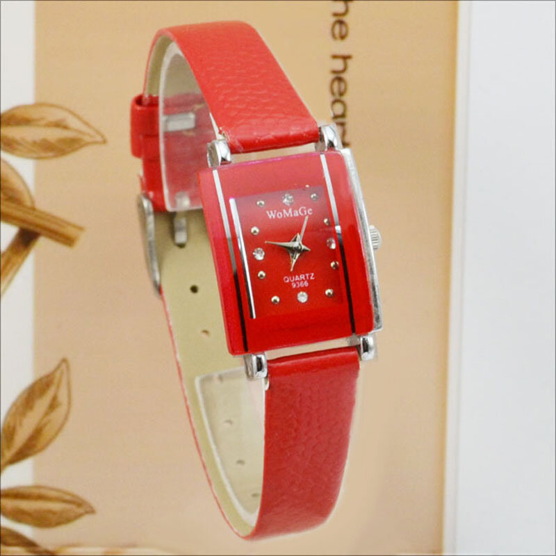 Womage Women Watches Casual Womens Watches Fashion Rectangle Watches Women Exquisite Small Watches Leather Quartz Wristwatches