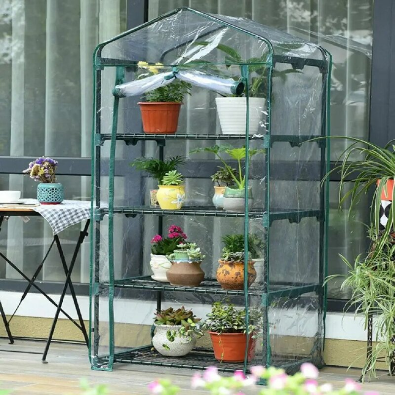 Четырехэтажная зеленая теплица для домашних растений, мини-Садовая согревающая комната из ПВХ, садовая согревающая комната 155x69x49 см, рамная...
