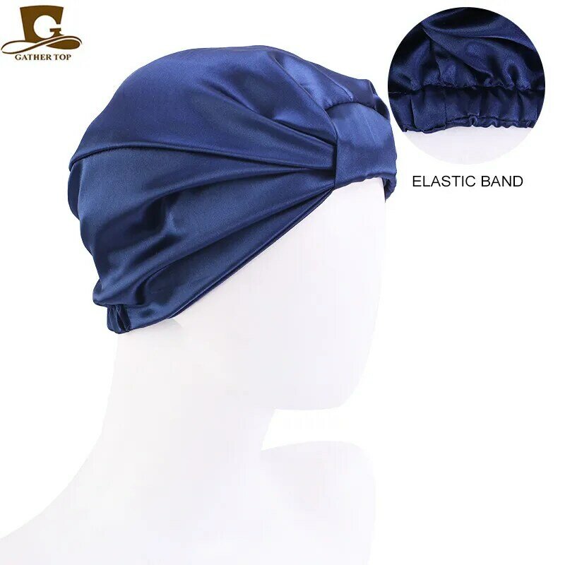 New Satin Silk Sleeping Bonnet Caps For Women Silky Headcover Double Layer Knotted Headband Caps Chemo Cancer Nursing Headwrap