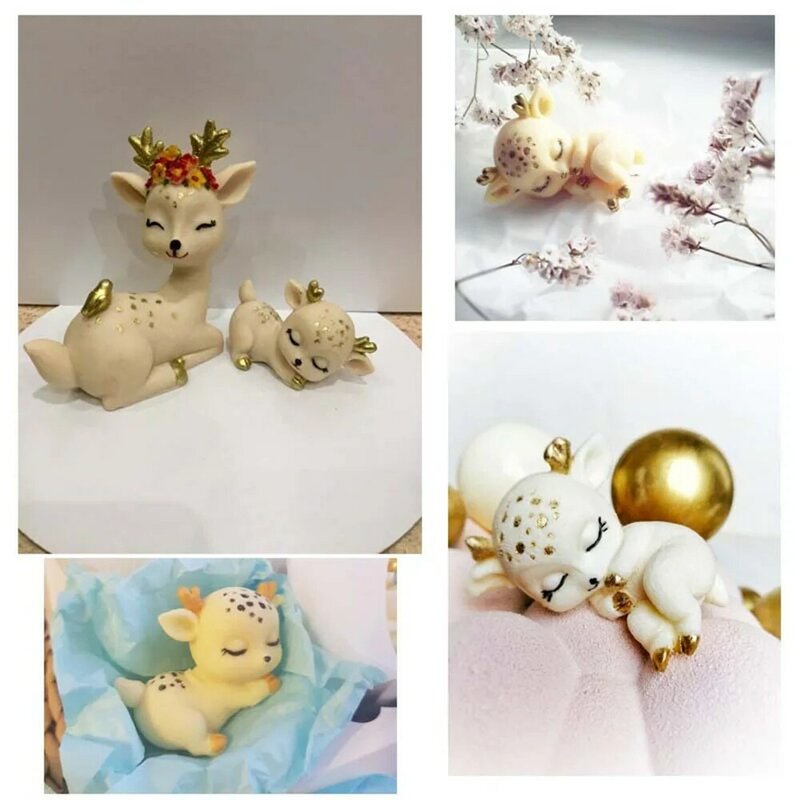 3D Cute Deer Silicone Mold Fondant Chocolate Cupcake Dessert Cake Decorating Tools Sika Deer Shape Kitchen Baking Mould