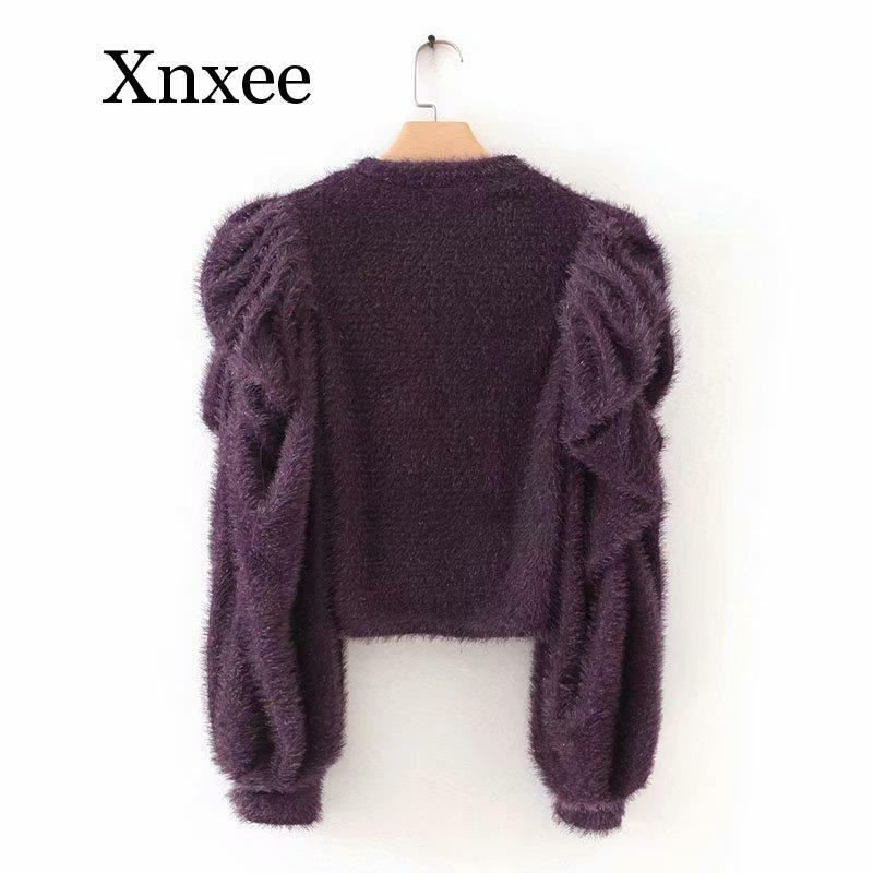 Suéter de terciopelo grueso y cálido, suéter de manga de espuma de Cachemira, moda europea y americana, púrpura, primavera e invierno, 2020