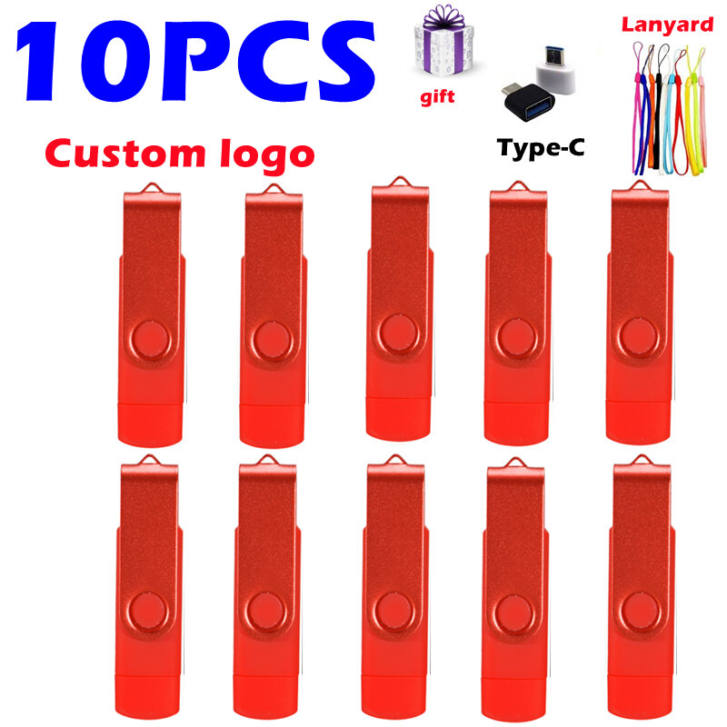 10PCS/LOT Custom Logo USB Flash Drive 64g 32g Pen Drive 8g 16g USB2.0 128g USB Stick Flash Drive OTG Type-c for Smartphone