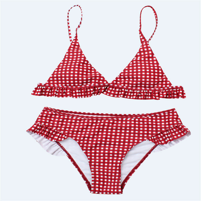 Frauen Plaid Bademode Sets Sommer Beachwear Rüschen Strap V Neck Push Up Bikini Brasilianische 2Pcs Strand Sets Badeanzug 2 farben