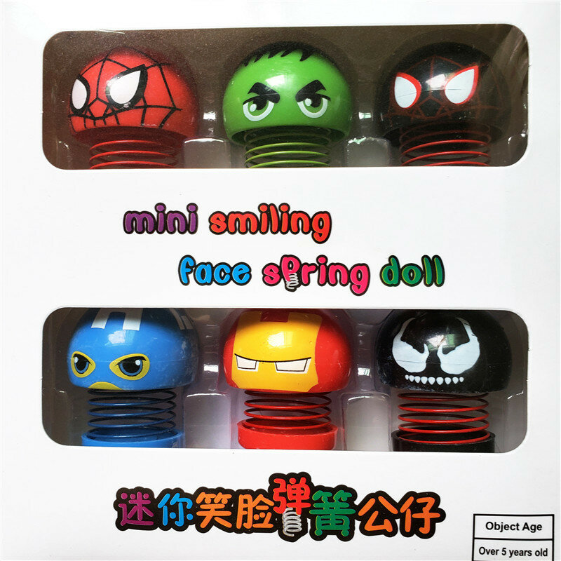 6 sztuk Cute Smile Face Mini poruszająca głową samochodzik dla dziecka Ornament lalki śmieszne sprężyny taniec zabawki Marvel ozdoby samochodowe 2*1.18 "/5*3cm