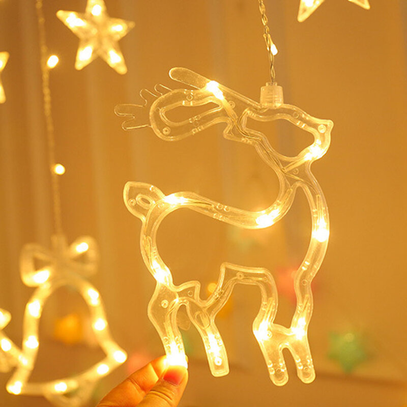 Boże narodzenie LED Deer kurtyna lampa łańcuchy świetlne błyszczące ozdoby Garland kryty dekoracja zewnętrzna na wesele urodziny