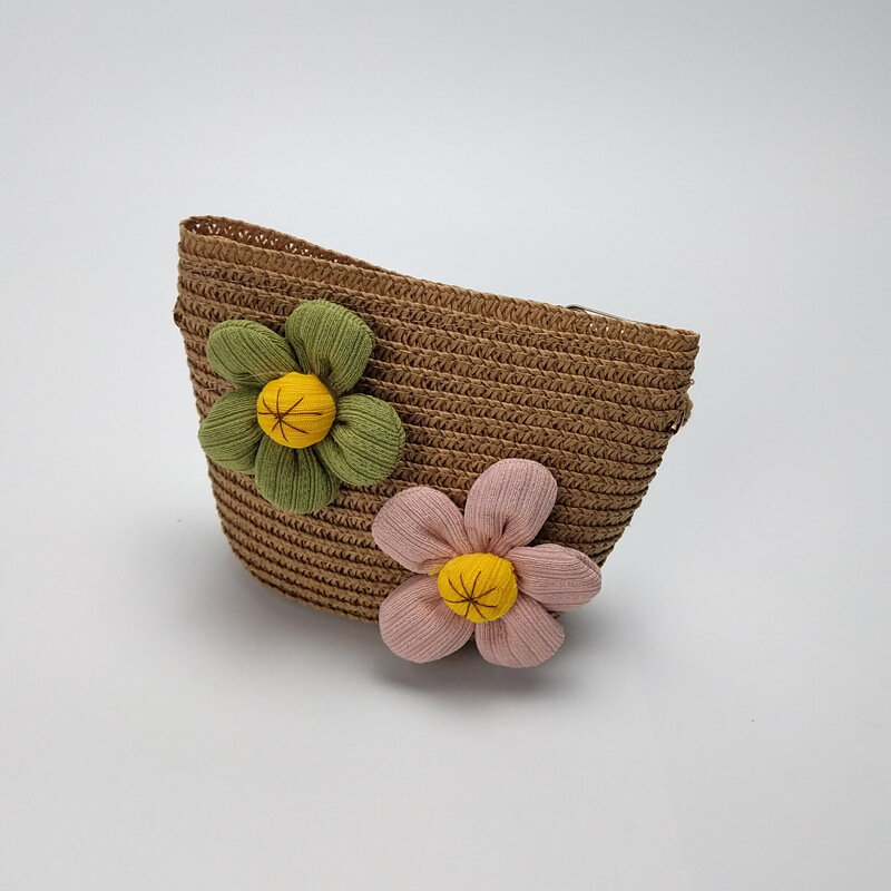 Mini monedero de flores y estrellas para niños, bolsa de paja tejida, bolso cruzado pequeño, regalo para manualidades