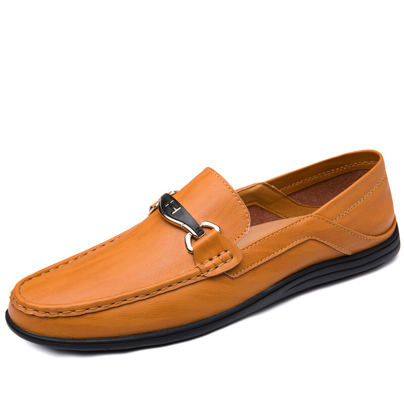 Chaussures en cuir à semelle souple pour hommes, décontractées, mode britannique, chaussures paresseuses à pois, chaussures de conduite à une pédale