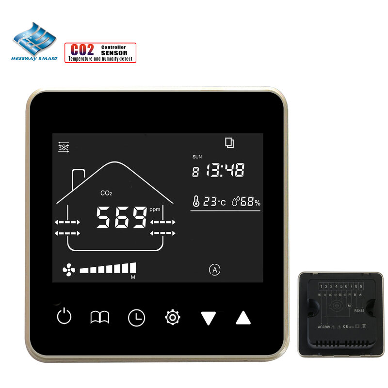 Air Quality Controller for CO2 Sensor Temperature and Humidity Detector RS485&MODBUS Remote Control EC/AC 3 Fan Speed