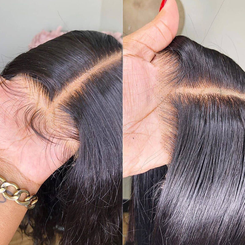 Парики из натуральных волос с завязкой спереди, с короткими выщипанными прямыми искусственными волосами, 4 х4