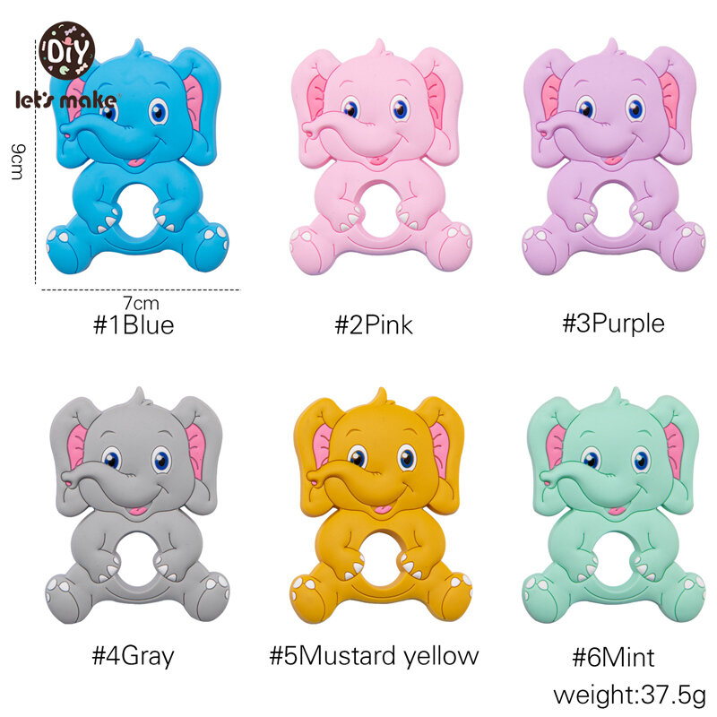 BPA Free Silicone Teethers Food Grade Tiny Rod DIY Teething Necklace Baby Shower Gifts Cartoon Animals Teether Let's Make 1pc