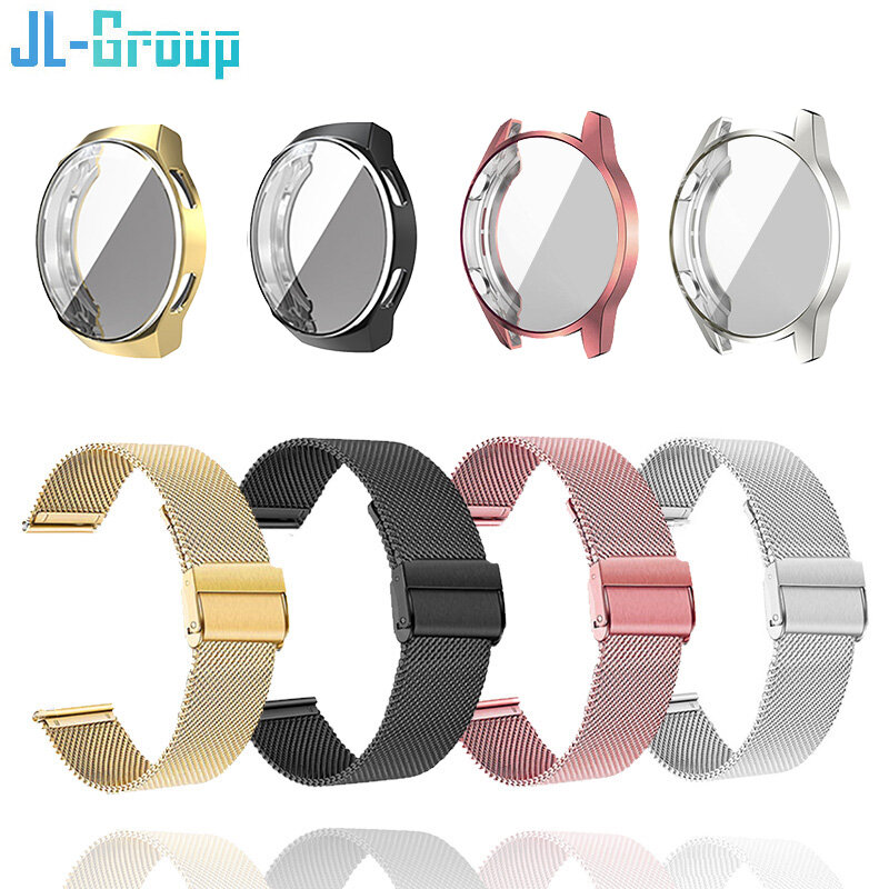 Bracelete de metal para relógio Huawei, pulseira, pulseira com estojo, protetor de tela TPU, GT 2 Pro, GT2, 3, 4, 46mm, 42mm