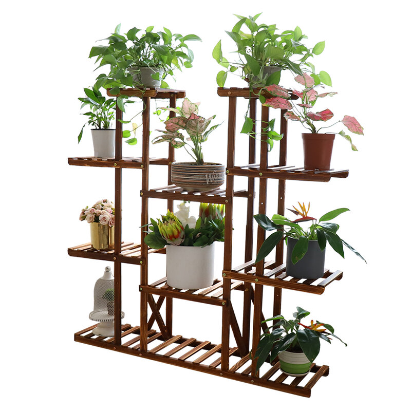 Unho Multi-Tier Plant Stand, 46in Hoogte Hout Bloem Rack Holder 16 Ingemaakte Display Opslag Planken Indoor Outdoor Voor Patio Gard