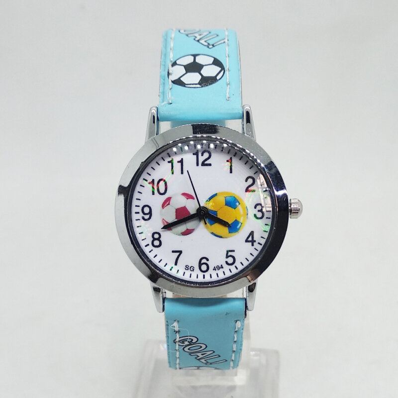 サッカーパターン野球時計,4種類のクォーツビーズ,レザーストラップ,子供と女の子のための腕時計