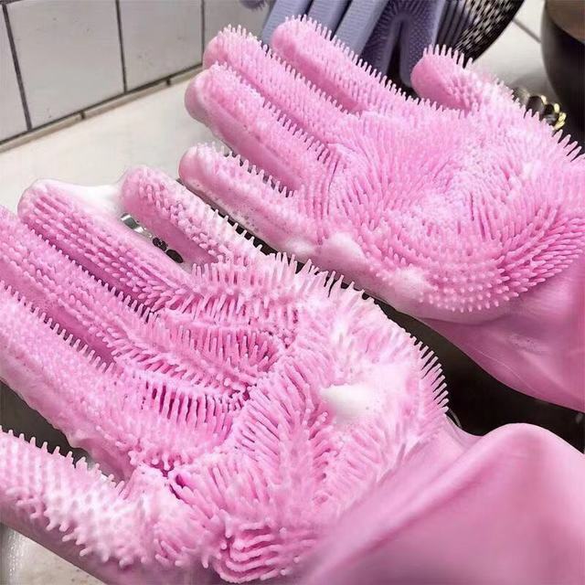 Sarung tangan Pembersih silikon multifungsi, sarung tangan pencuci piring silikon ajaib untuk mencuci dapur rumah tangga 2 buah