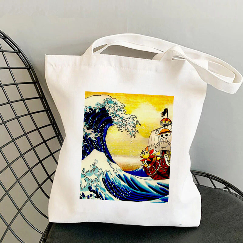 Kupujący wielka fala Kanagawa drukowana torba materiałowa kobiety Harajuku torba na zakupy dziewczyna torba na ramię na zakupy damska torebka płócienna