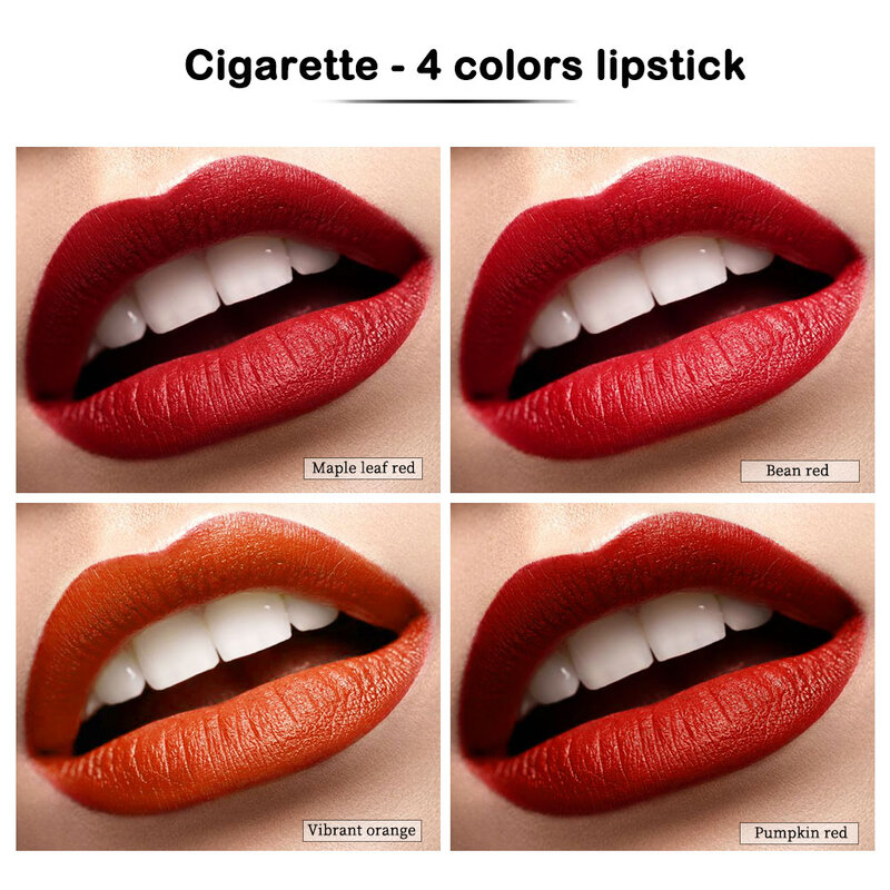 Conjunto de batom de cigarro criativo 4 cores fosco longa duração à prova dwaterproof água fosco lábio vara tubo nude lábios vermelhos maquiagem