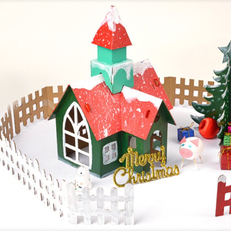 رياض الأطفال هدية عيد الميلاد كوكي البيت زينة الأطفال اليدوية Package بها بنفسك المواد حزمة مضيئة محلية الصنع كوخ عيد الميلاد