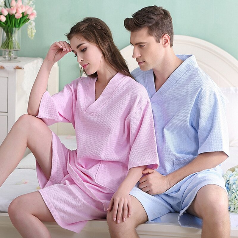 Man Homewear Lovers Sweat Steamed Clothes 2PCS Pajamas Set High Quality 100% Cotton Waffle Sauna beauty Suit Casual men's pijama