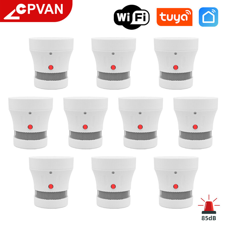 Cpvan vip link 10pcs wifi detector de fumaça tuya app vida inteligente app proteção contra incêndio sistema de alarme fumaça segurança em casa bombeiros