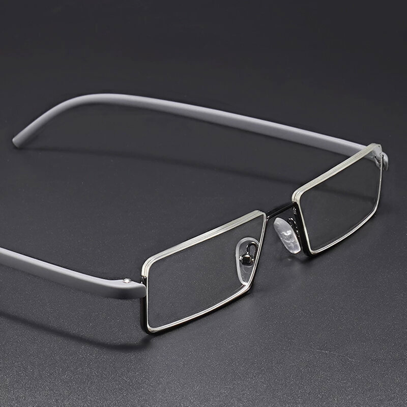 Kacamata Baca Cahaya Anti-biru Logam Bunga Mei Kacamata Resep Bingkai Setengah Pria Kacamata TR90 dengan Casing Óculos + 1.75