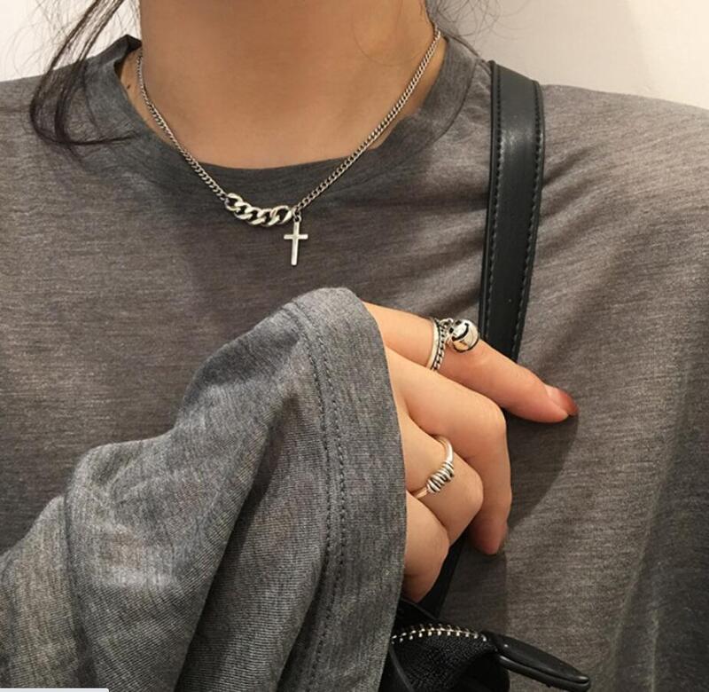 Simple Classic Fashion Double Sided Cross Antique Silver Color Pendant Girl Short Long Chain Necklaces Jewelry For Women S2198