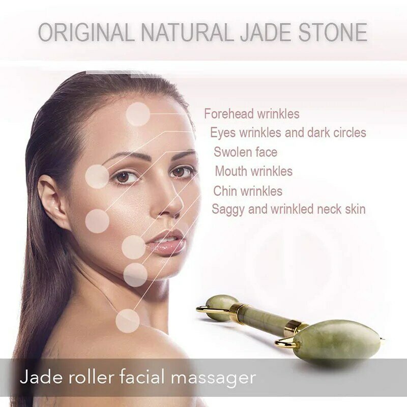 KURADI Double Head Green Chinese Facial Massager Roller Jade Stone GuaSha Face Slimming Body Head Neck Natural Massage Tool 2019