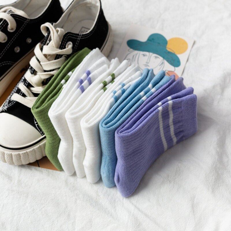 Chaussettes classiques en coton à 2 rayures pour femmes, automne et hiver, pour Skateboard, hip hop, courtes, sport Harajuku, tendance, décontractées