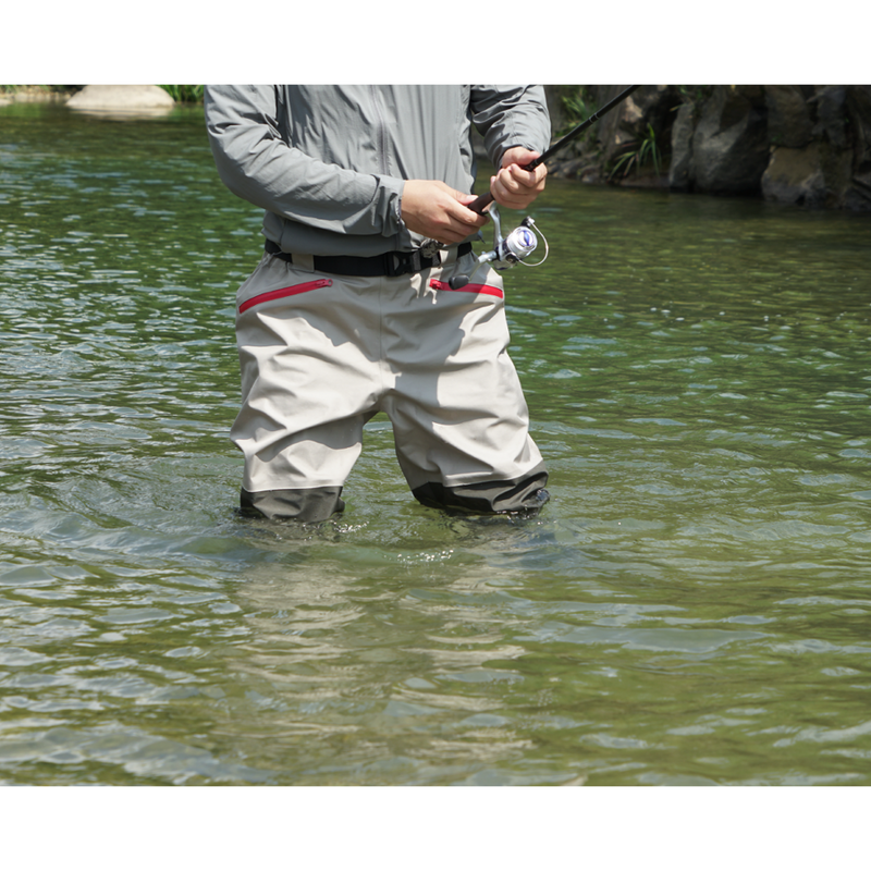 3-Ply Breathable เอว Waders กับกระเป๋าและทนทานถุงน่องรองเท้าสำหรับกีฬาทางน้ำ