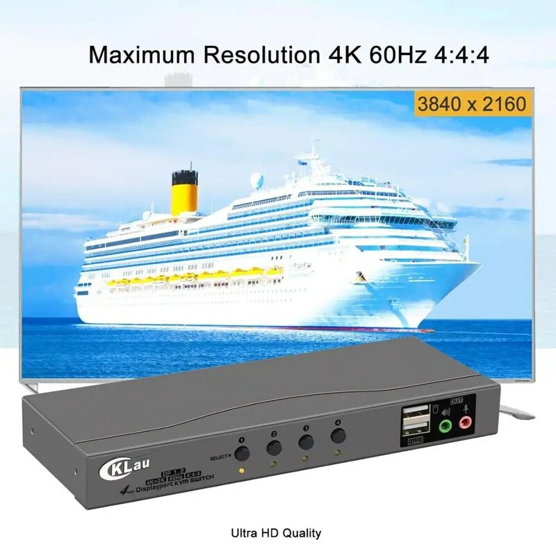 4 ميناء Displayport KVM التبديل ، DP KVM التبديل مع الصوت و ميكروفون دقة تصل إلى 4K x 2K @ 60Hz 4:4:4