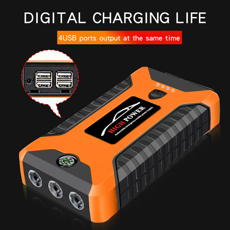 99800mAh 4USB 12V Portable Car Jump Starter Multifunction Auto Car Battery Booster Charger Booster Emergency Power Device
