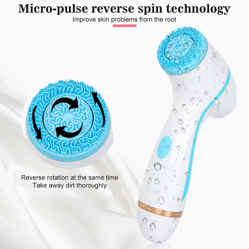 Electric Face Cleaners Facial Cleansing Brush Pore Ceaner Skin Deep Cleaning Spin Brush 3 Heads Face Spa Facial Beauty Massage