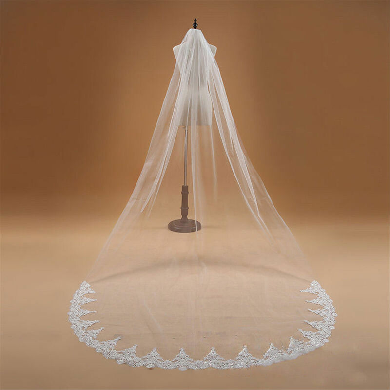 Voile Mariage 3 M Een Layer Lace Edge Wit Ivoor Kathedraal Wedding Veil Lange Bridal Goedkope Vrouwen Accessoires