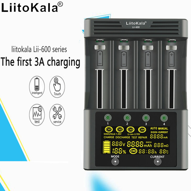18650 batteria al litio caricabatterie 3.7V multi-funzione di quattro slot di 26650 carica rapida intelligente capacità di resistenza interna di rilevamento Ni-Mh
