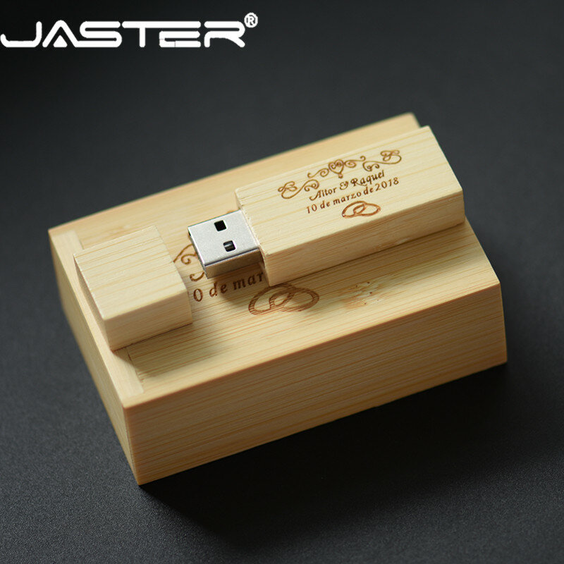 JASTER-USB 2.0 고객 로고 나무 + 상자 USB 플래시 드라이브, 메이플 우드 펜드라이브 4GB 16GB 32GB 64G U 디스크 메모리 스틱 무료 배송