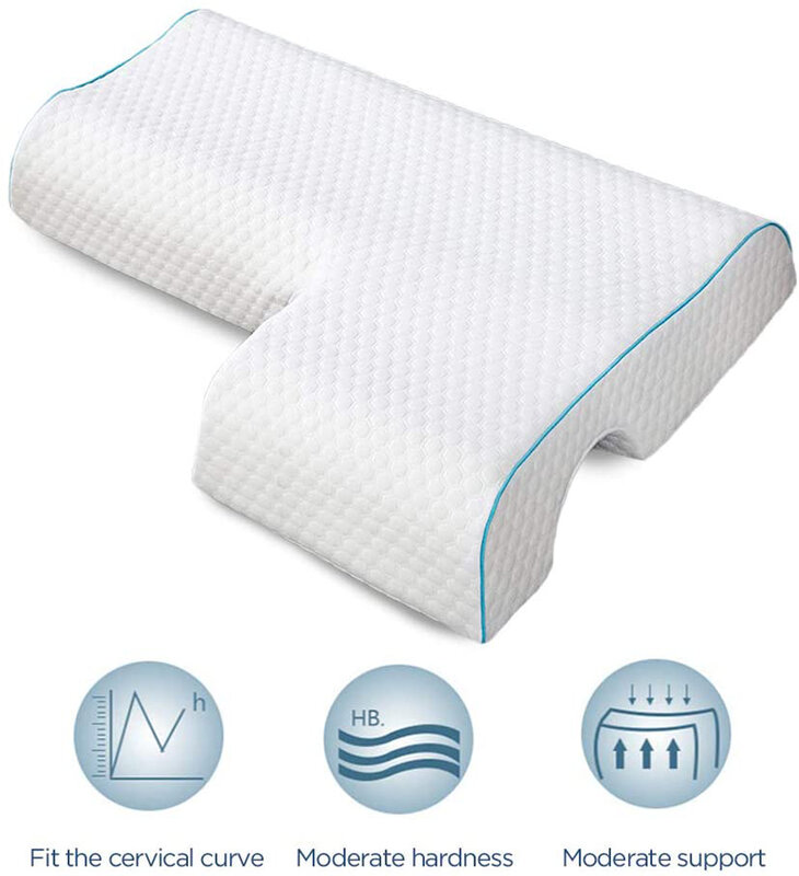 Travesseiro massageador para casais, travesseiro para dormir de lado, proteção dupla, almofada cervical arqueado, travesseiro com espuma de memória para recuperação lenta