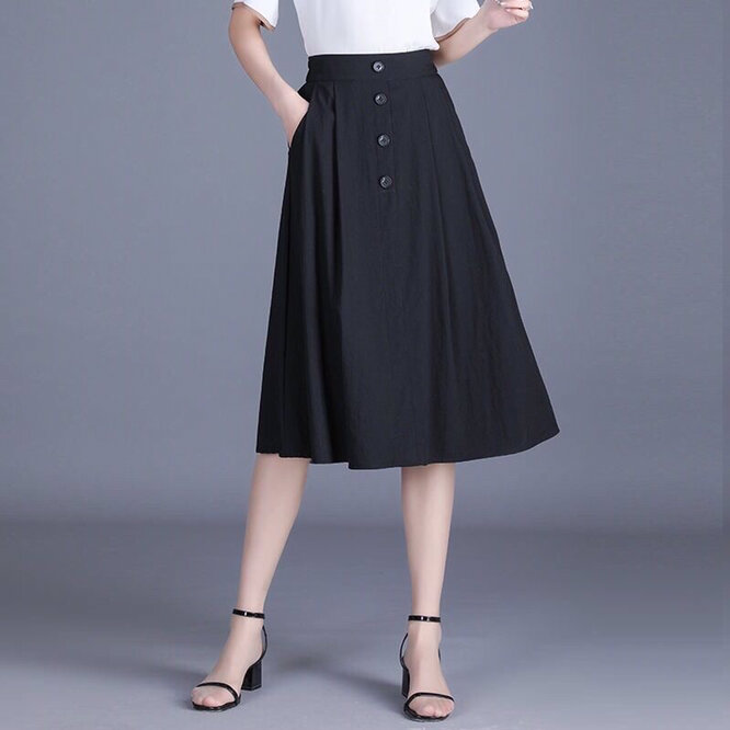 Falda de cintura elástica para mujer, falda de línea A de cintura alta, Color sólido, plisada grande, ocio, novedad de primavera y verano
