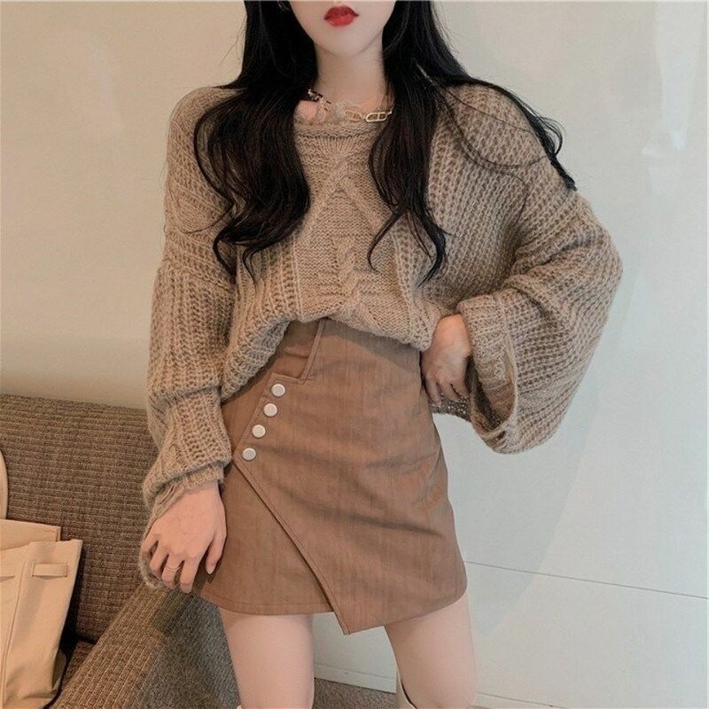 Pullovers Women Various Colors Fashion Ulzzang Sexy Ladies Knitting Retro Lovely Sweater Basic Clothing Autumn Streetwear Solid