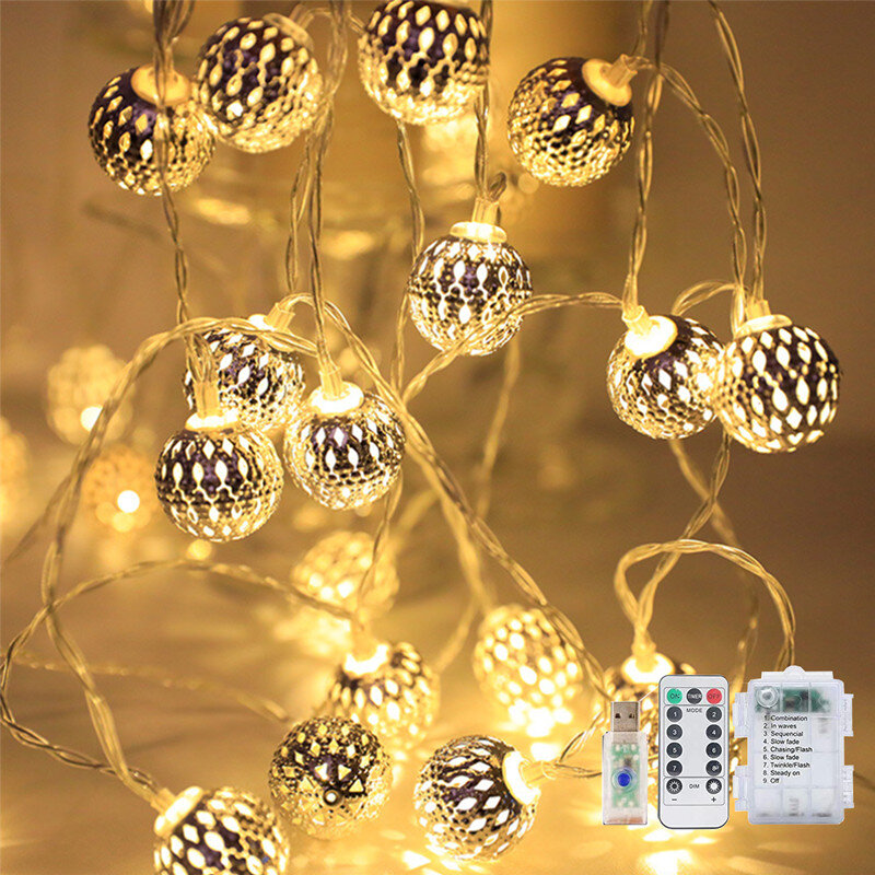 LED Globe String Lights 80 LED 8 modalità USB alimentato a batteria marocchino Ball Fairy Lights per decorazioni natalizie per feste in giardino