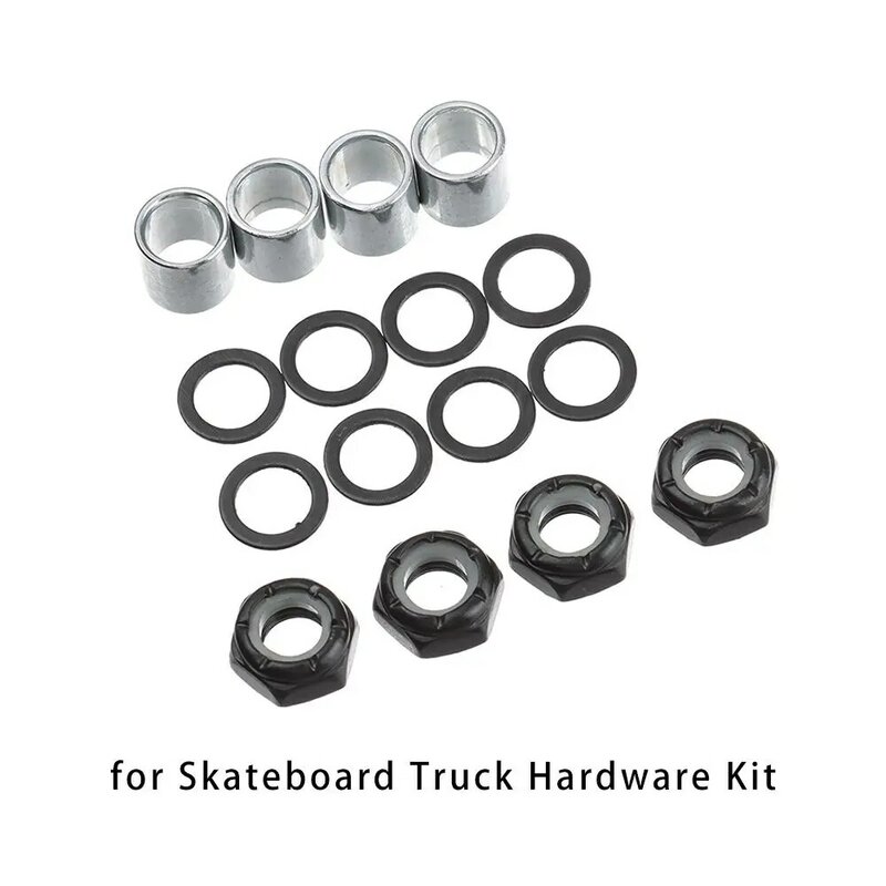 16 pçs novos acessórios ao ar livre kit skate caminhão ferragem velocidade anéis espaçadores eixo porcas skate longboard peças