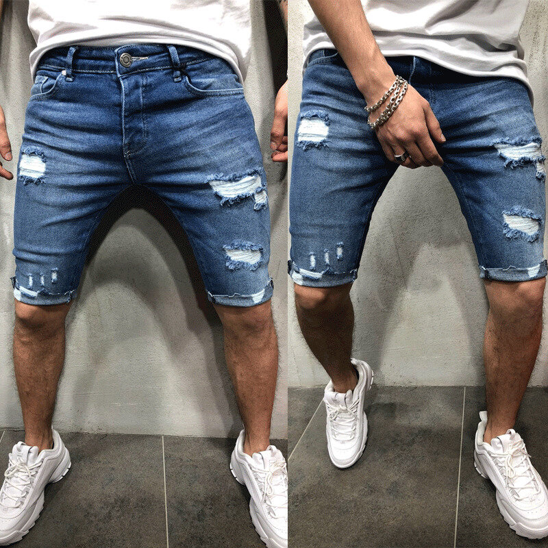 ฤดูร้อนใหม่ผู้ชายกางเกงยีนส์ยืดแฟชั่น Casual Slim Fit คุณภาพสูง Elastic Denim กางเกงขาสั้นชายเสื้อผ้า