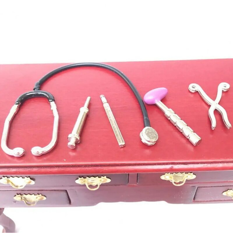 5Pcs 1/12 Dollhouse Mini Stethoscope Care Tools Hospital Accessories Toys Set Pretend Play Doctor Role Play Toys